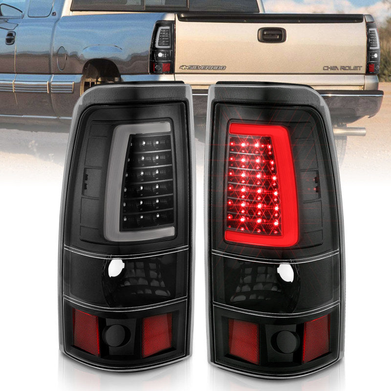 Feux arrière à LED ANZO 1999-2002 Chevy Silverado 1500 style planche noir avec lentille transparente