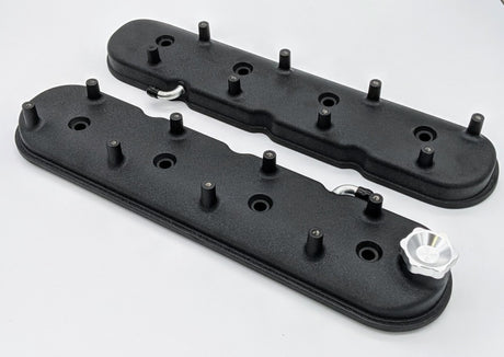 Couvercle de soupape Granatelli 96-22 GM LS à hauteur standard avec support de bobine incliné - Noir froissé (paire)