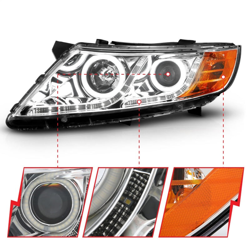 Phares de projecteur ANZO 2011-2013 Kia Optima avec halo chromé (CCFL)