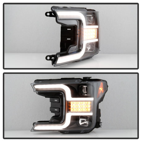 Phares Spyder 18-19 Ford F-150 Proj - Modèle halogène - Clignotant séquentiel à LED - Noir PRO-YD-FF15018-LBSEQ-BK