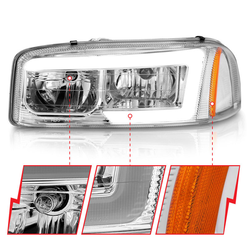 Phares Anzo 99-17 GMC Sierra/Denali Chrome Ambre (avec barres lumineuses C)