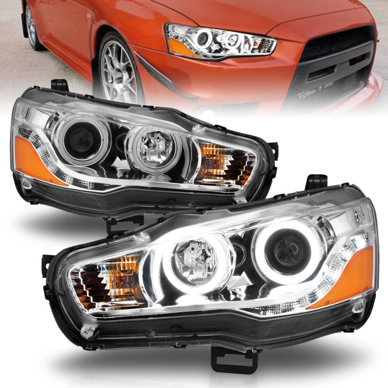 ANZO Phares de projecteur Mitsubishi Lancer 2008-2015 avec halo chromé (CCFL)