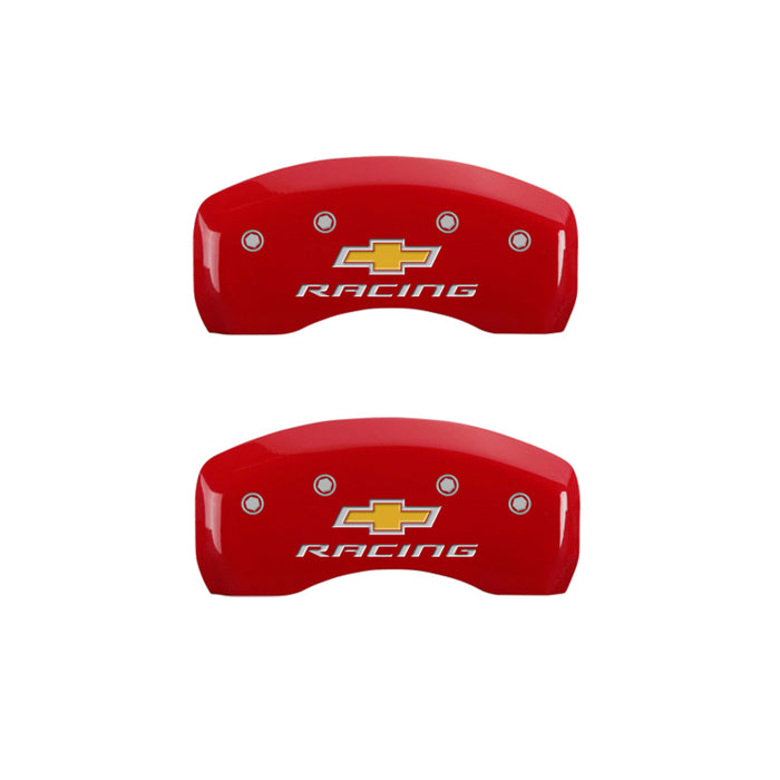 Couvre-étriers MGP 4 gravés avant et arrière Chevy Racing Red Finish Silver Char 2019 Chevrolet Malibu