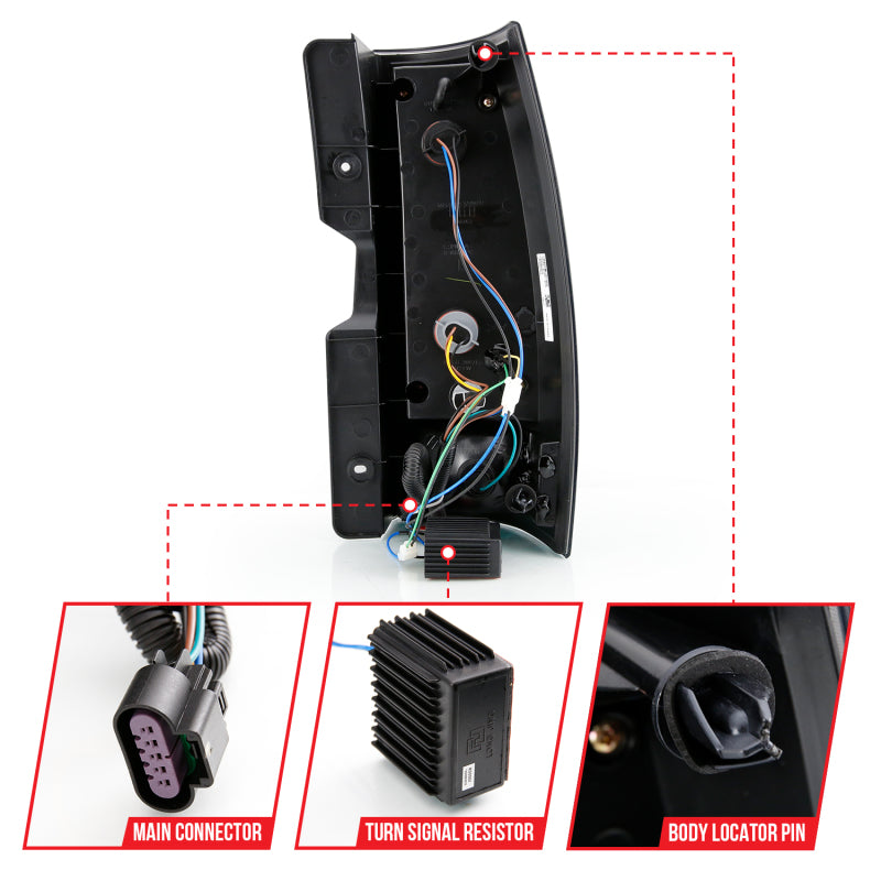 Feu arrière à LED ANZO 2007-2014 Chevy Tahoe style planche noir avec lentille fumée