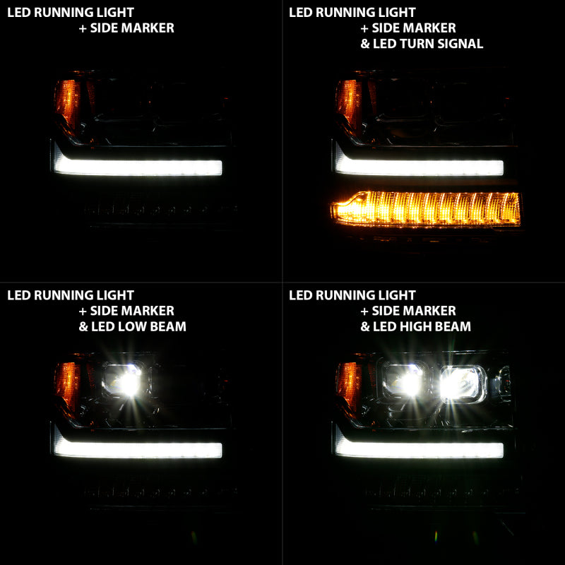 Phares de projecteur à LED ANZO 16-18 Chevrolet Silverado 1500 avec interrupteur de style planche chromé avec ambre
