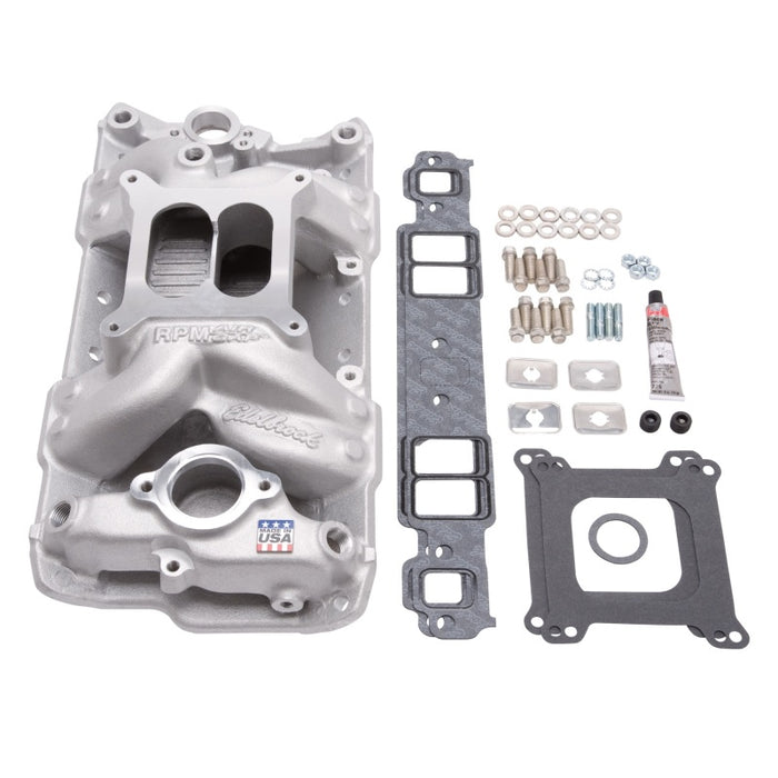 Kit d'installation de collecteur Edelbrock Performer RPM Air-Gap SBC 1957-1986 Finition naturelle