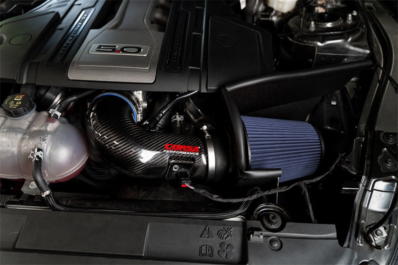 Prise d'air en fibre de carbone à élément ouvert huilé MaxFlow 5 pour Ford Mustang GT 5.0L V8 Corsa 2018+ - Noir