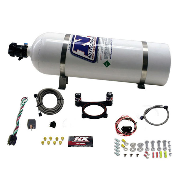 Kit de plaque nitreuse à 4 soupapes Nitrous Express 11-15 Ford Mustang GT 5.0L Coyote (50-200HP) avec bouteille de 15 lb