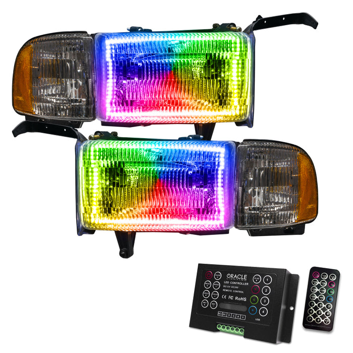 Oracle 94-02 Dodge Ram Pre-Assembled Halo Headlights - ColorSHIFT w/ 2.0 Controller SEE WARRANTY