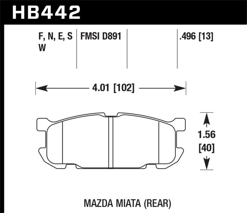 Hawk 01-02 Miata avec suspension sport HP+ plaquettes de frein arrière Street (D891)