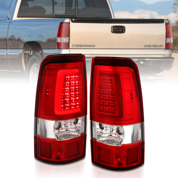 Feux arrière à LED ANZO 1999-2002 Chevy Silverado 1500 style planche chromé avec lentille rouge/transparente