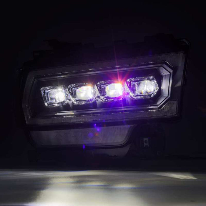 Phares à LED AlphaRex 19-21 Ram 2500 NOVA de style planche, noir avec éclairage actif/signal séquentiel/DRL