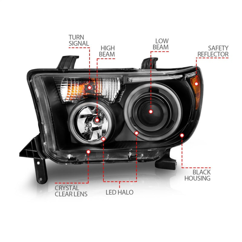 Phares de projecteur ANZO 2007-2013 Toyota Tundra avec halo noir (CCFL)
