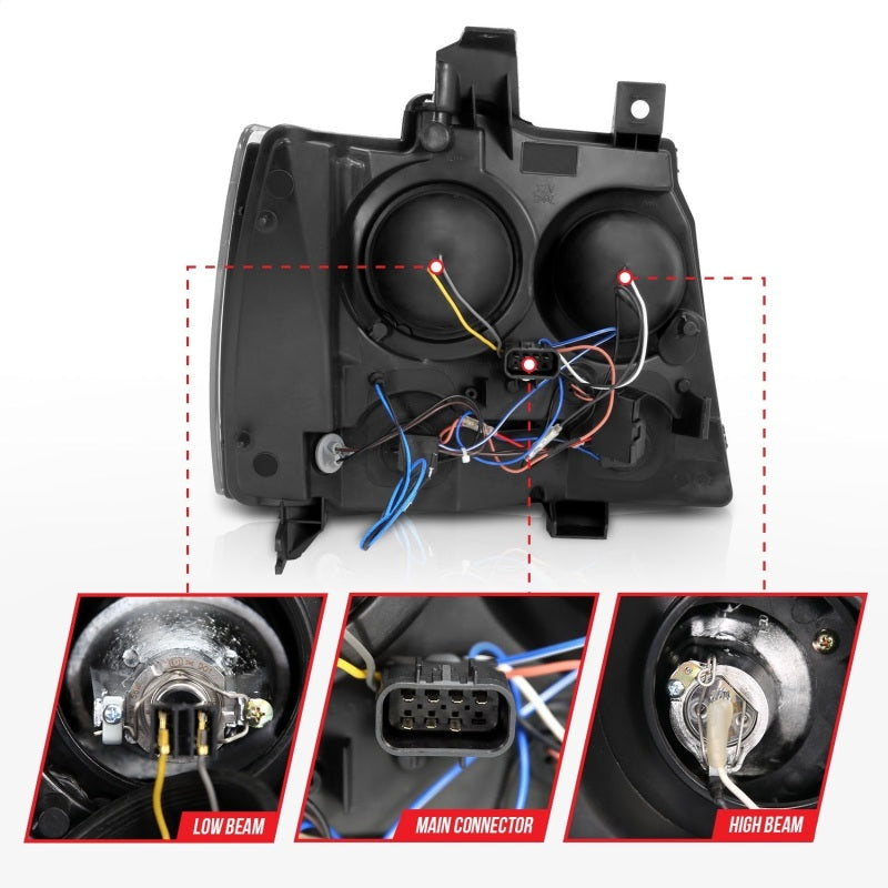 Phares de projecteur ANZO 2007-2013 Chevrolet Avalanche avec halo chromé