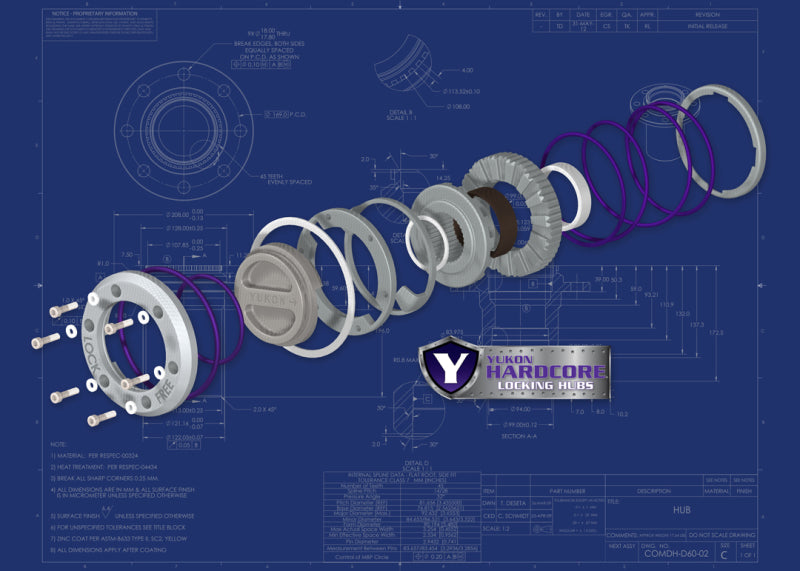 Ensemble de moyeux verrouillables Yukon Gear Hardcore pour Dana 60/35 Spline. 99-04 Ford