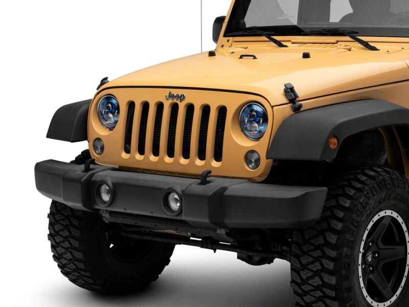 Phares à DEL Raxiom 07-18 Jeep Wrangler JK 7 pouces - Boîtier bleu - Lentille transparente