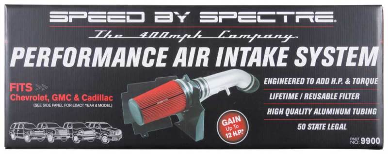 Kit d'admission d'air Spectre 99-07 GM Truck V8-4.8/5.3/6.0LF/I - Anodisé transparent avec filtre rouge