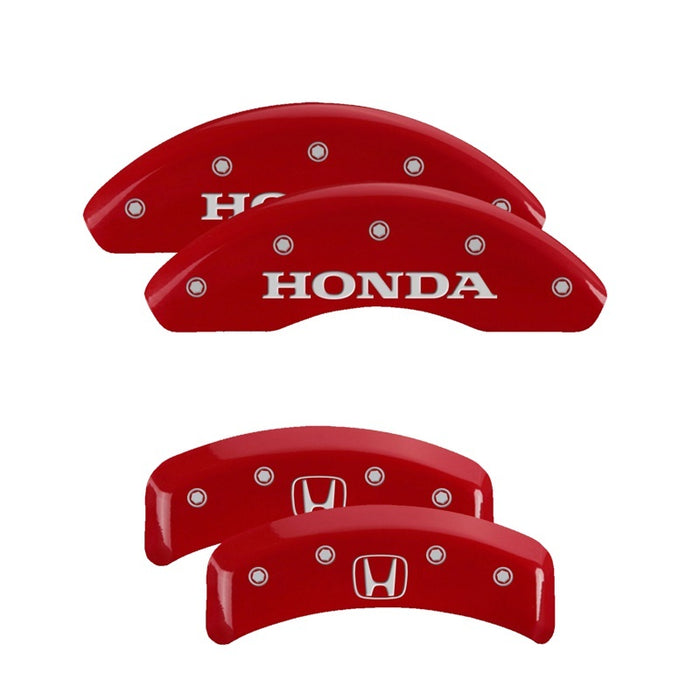 Couvre-étriers MGP 4 gravés à l'avant, logo Honda gravé à l'arrière, finition rouge, argent ch