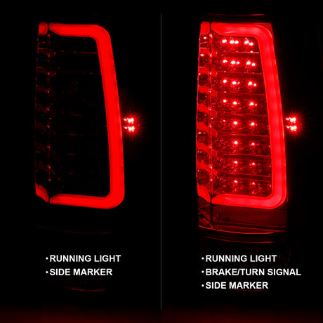 Feu arrière à LED ANZO 2007-2014 Chevy Tahoe style planche chromée avec lentille rouge/transparente