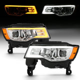 Phares de projecteur ANZO 2017-2018 Jeep Grand Cherokee avec interrupteur de style planche - Chrome avec ambre