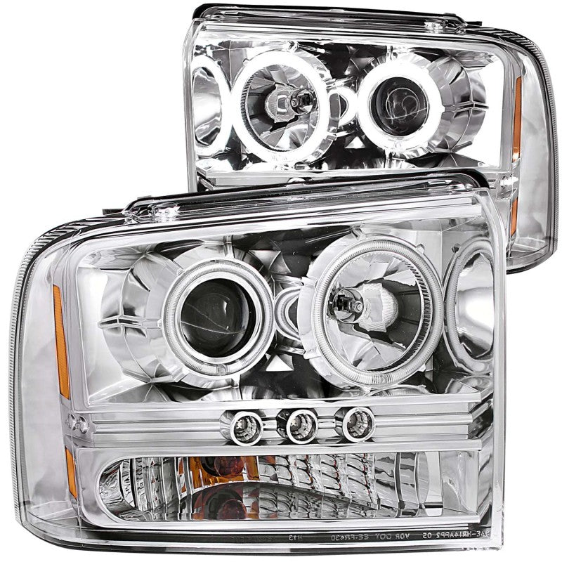 Phares de projecteur ANZO 2005-2007 Ford Excursion avec halo chromé et bande LED (CCFL) 1 pièce
