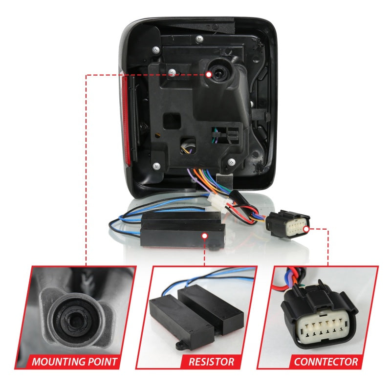 Feux arrière à LED ANZO 18-19 Jeep Wrangler JL Noir