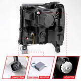 Phares de projecteur à LED ANZO 16-18 Chevrolet Silverado 1500 avec interrupteur de style planche chromé avec ambre