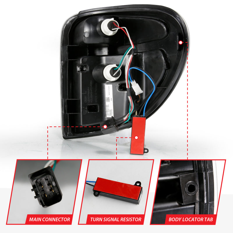 ANZO 2004-2007 Dodge Grand Caravan Feux arrière à LED avec barre lumineuse Boîtier noir Lentille fumée