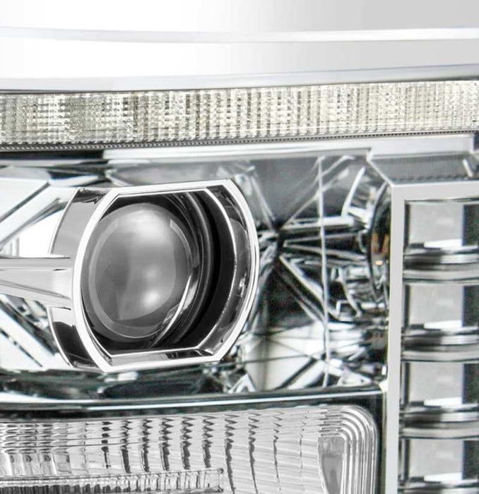 Phares de projet à LED AlphaRex 11-16 Ford F-350 SD LUXX de style planche chromé avec éclairage actif/signal séquentiel/DRL