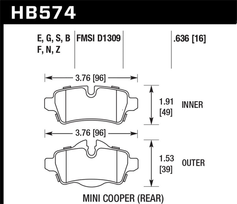 Plaquettes de frein arrière en céramique pour Mini Cooper Performance Hawk 07+