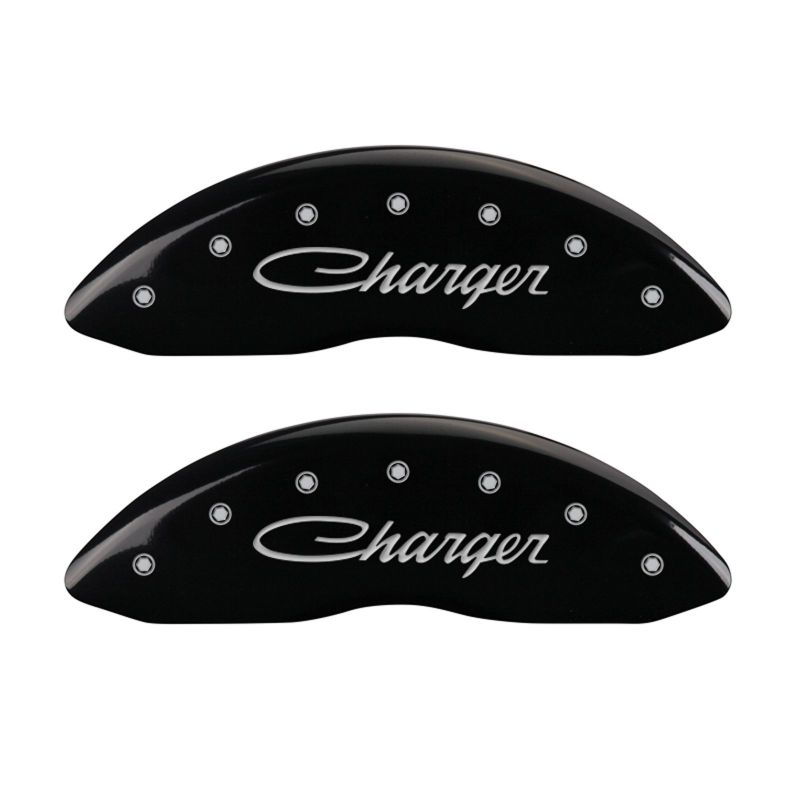 Couvre-étriers MGP 4 gravés avant et arrière Cursive/Charger Finition noire argent ch