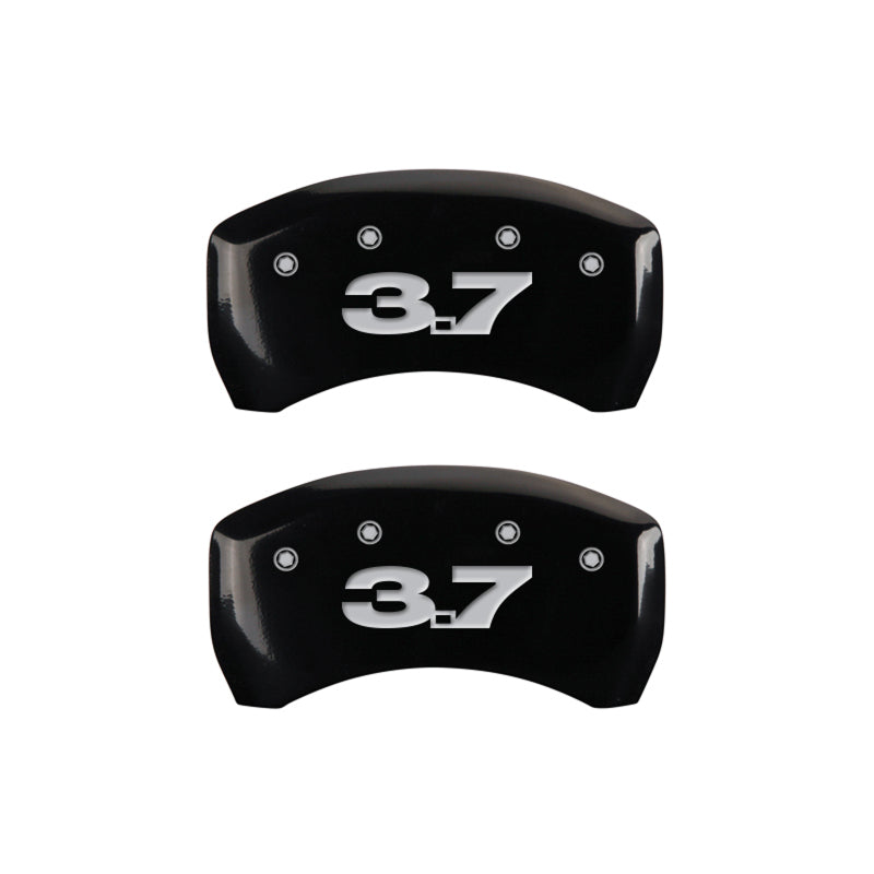 MGP 4 Caliper Covers Engraved Front Mustang Engraved Rear 37 Black finish silver ch