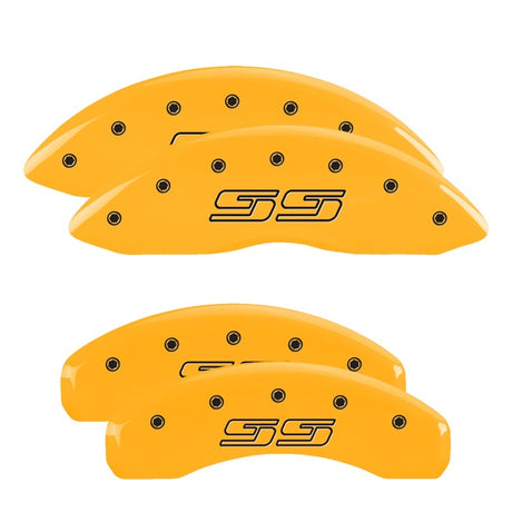 Couvre-étriers MGP 4 gravés F &amp; R Avalanche SS finition jaune Blk Char 2008 Chevy Express 2500