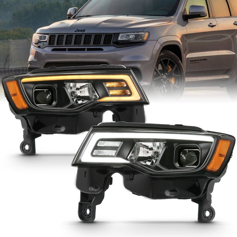 Phares de projecteur ANZO 2017-2018 Jeep Grand Cherokee avec interrupteur de style planche - Noir avec ambre