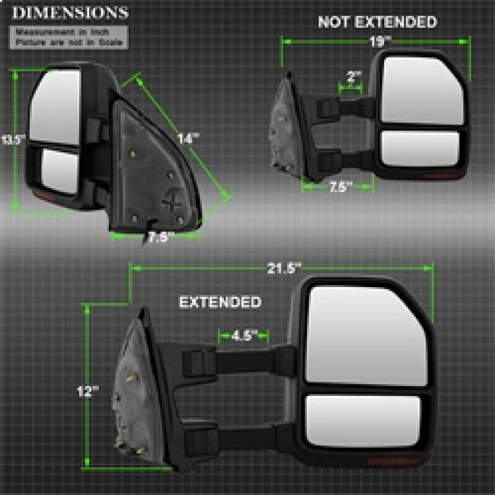 Rétroviseurs manuels télescopiques à LED xTune 99-07 Ford Super Duty - Smk (paire) (MIR-FDSD99S-G4-MA-RSM-SET)