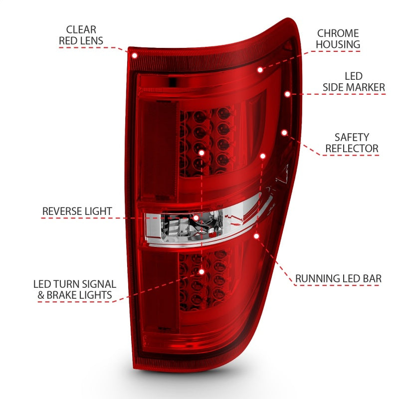 Feux arrière à LED ANZO 2009-2013 Ford F-150 Rouge/Clair