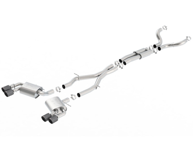 Borla 16-17 Chevy Camaro 6.2L 4in Double CF Tips avec Black Core Double Split Exit ATAK Catback Exhaust