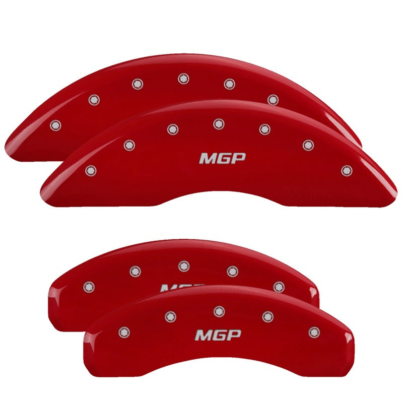 MGP 4 Caliper Covers Engraved Front & Rear MGP Red Finish Silver Char 2018 Nissan Titan XD