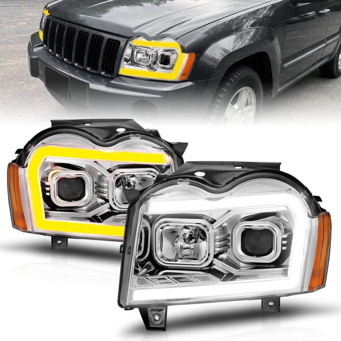 Phares de projecteur ANZO 05-07 Jeep Grand Cherokee - avec boîtier chromé à interrupteur de barre lumineuse