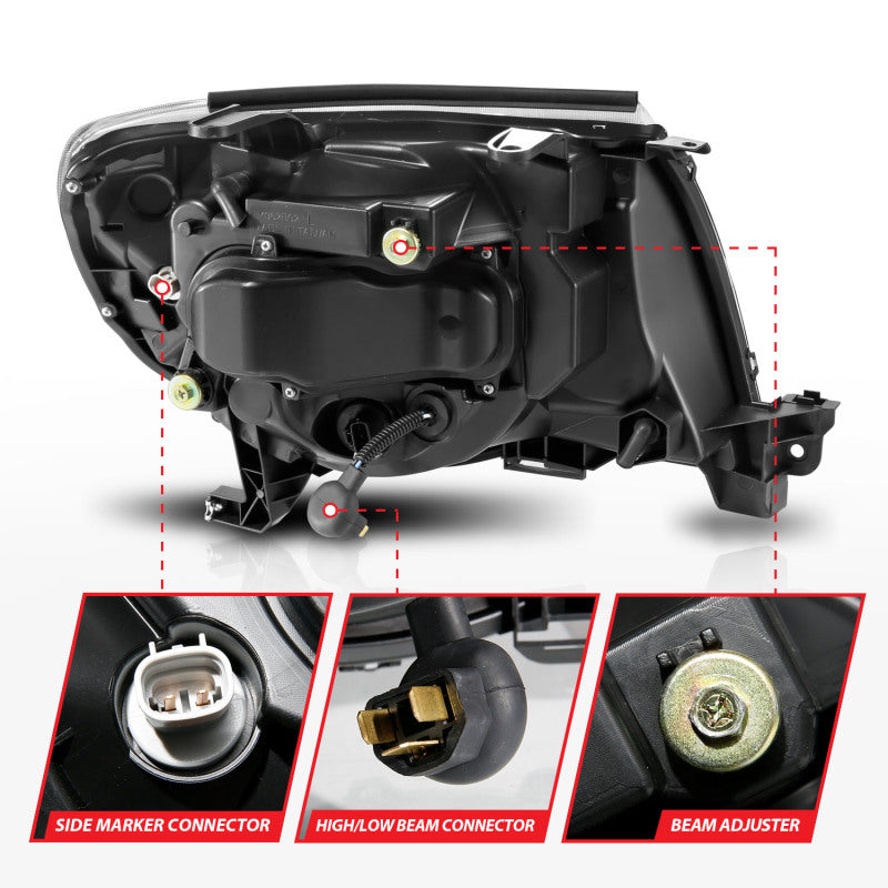 Phares de projecteur ANZO 05-11 Toyota Tacoma avec boîtier chromé à interrupteur de barre lumineuse