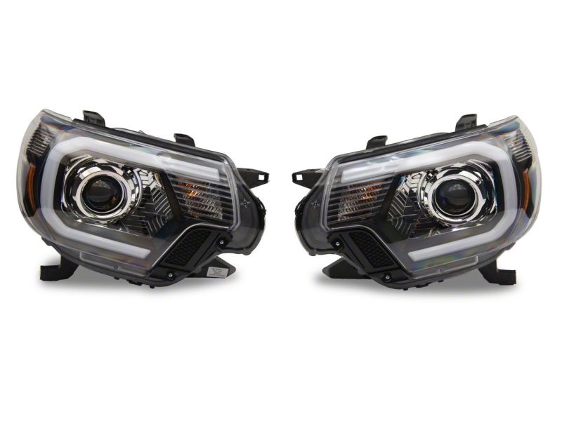 Phares de projecteur axiaux Raxiom 12-15 Toyota Tacoma avec barre LED SEQL - Boîtier noir (lentille transparente)