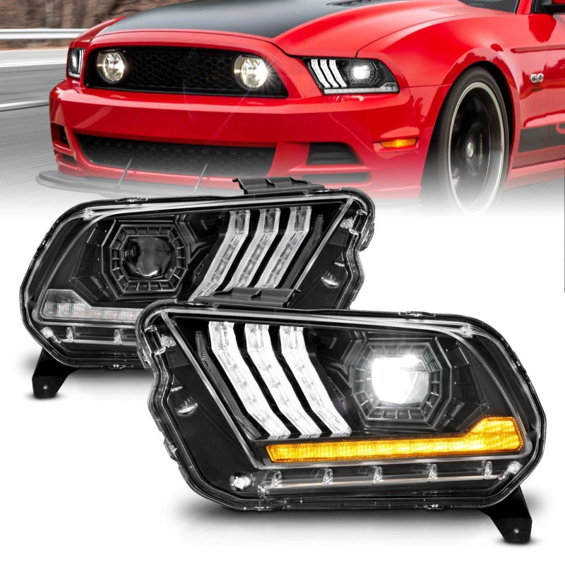 Phares de projecteur ANZO 13-14 Ford Mustang (avec HID/Xenon HL d'usine uniquement) avec barre lumineuse noire