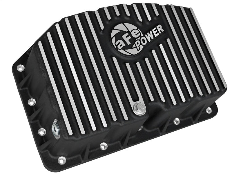 Carter d'huile moteur AFE Pro Series noir avec ailettes usinées ; Ford Powerstroke V8-6,7 L (td) 11-16