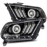 Phares de projecteur AlphaRex 10-12 Ford Mustang PRO-Series de style planche, noir de jais avec feux de jour supérieurs/inférieurs