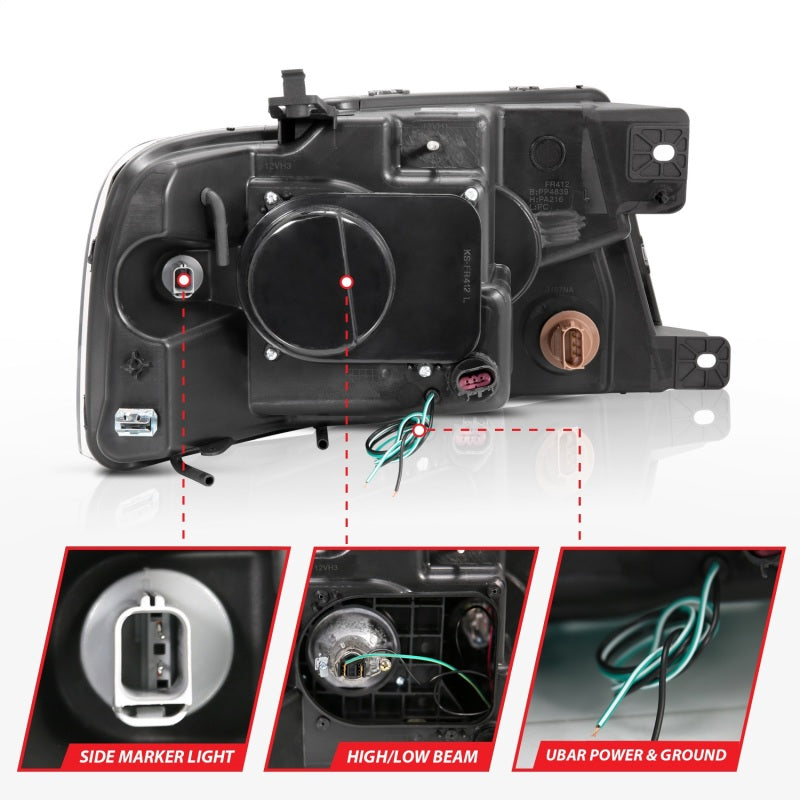 Phares de projecteur ANZO 2004-2008 Ford F-150 avec barre en U chromée