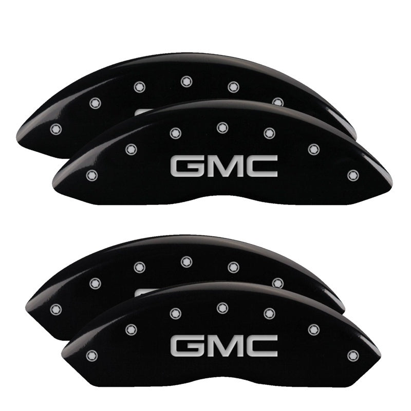 MGP 4 Caliper Covers Engraved Front & Rear GM Style/Hybrid Black finish silver ch