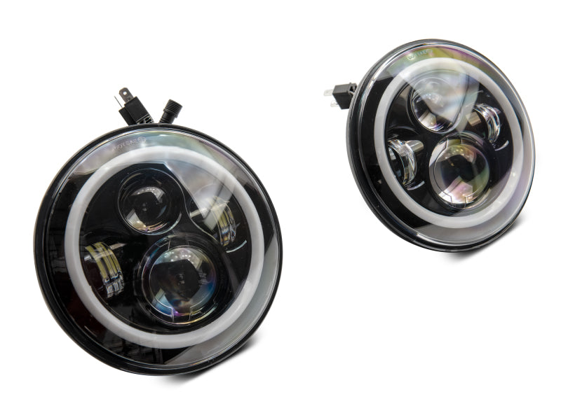 Phares à LED axiaux Raxiom 97-18 Jeep Wrangler TJ/JK 7 pouces avec halo RVB - Blk Hsng (lentille transparente)