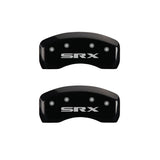 MGP 4 Caliper Covers Engraved Front Cursive/Cadillac Engraved Rear SRX Black finish silver ch