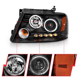 Phares de projecteur ANZO 2004-2008 Ford F-150 avec halo et LED noir G2