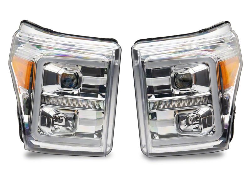 Phares de projecteur à LED Raxiom 11-16 Ford F-250 Super Duty - Boîtier chromé (lentille transparente)